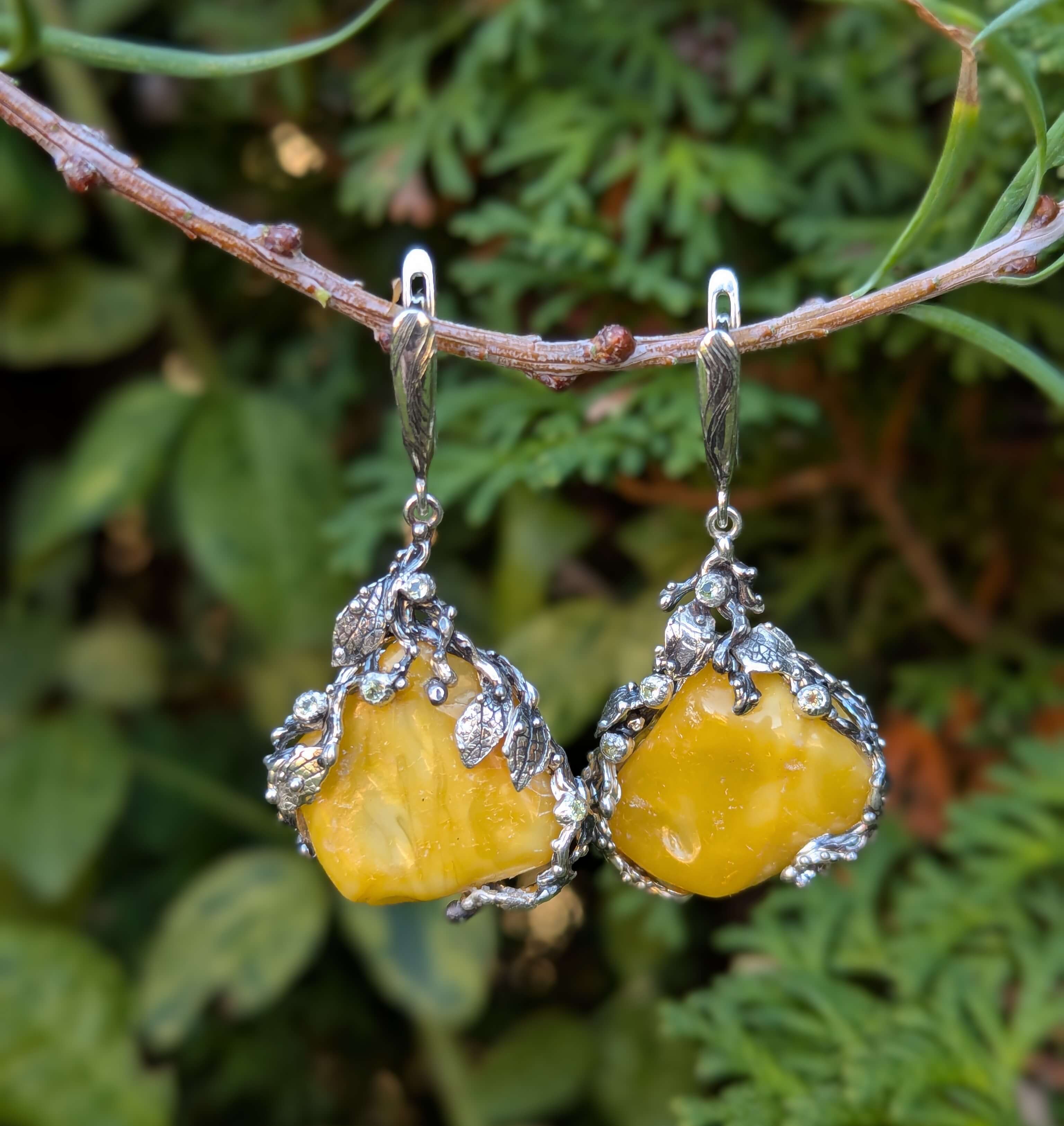 Auskarai su gintaru "Rudens spindulys"