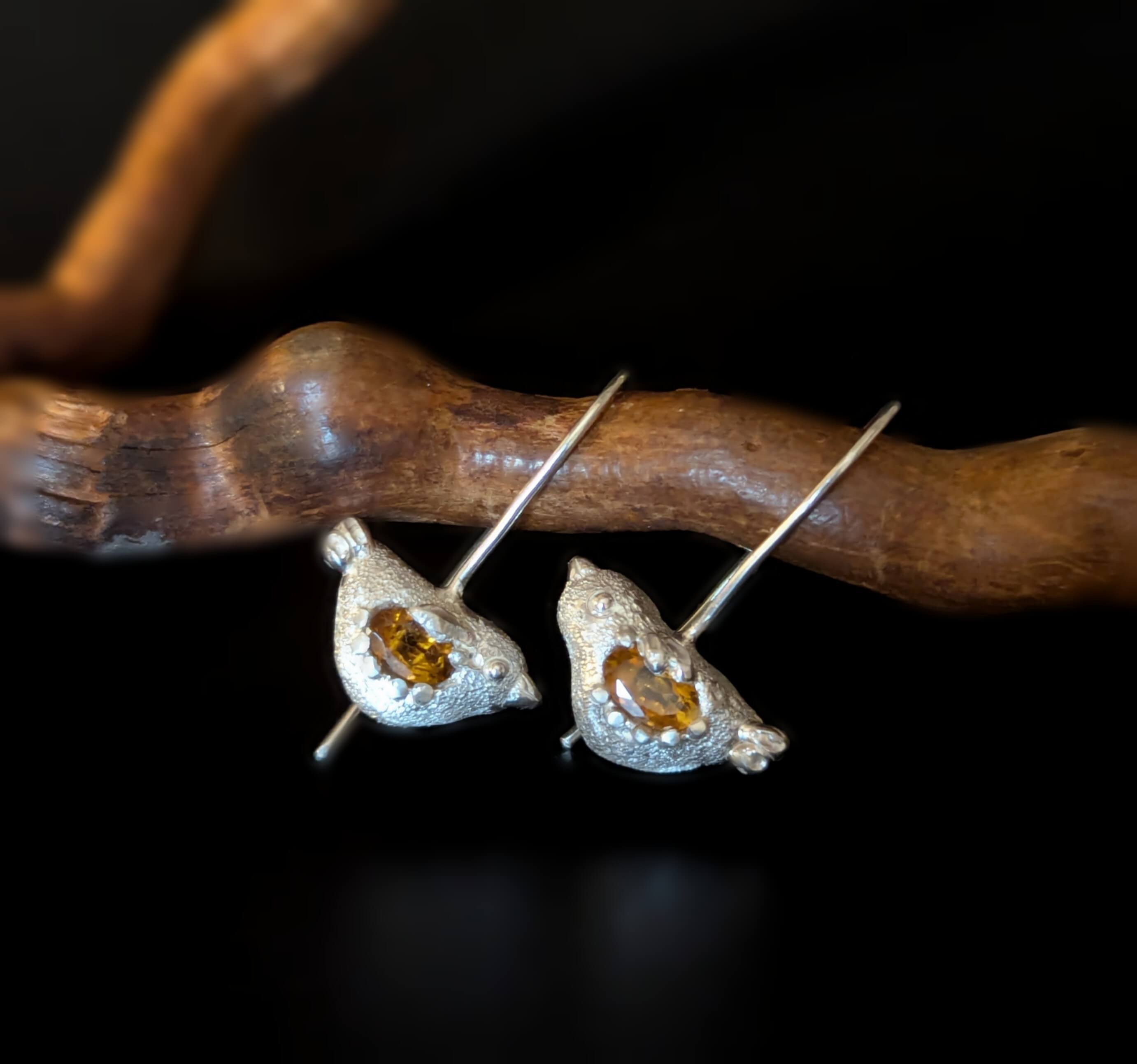 Sidabriniai auskarai su turmalinais "Paukšteliai"