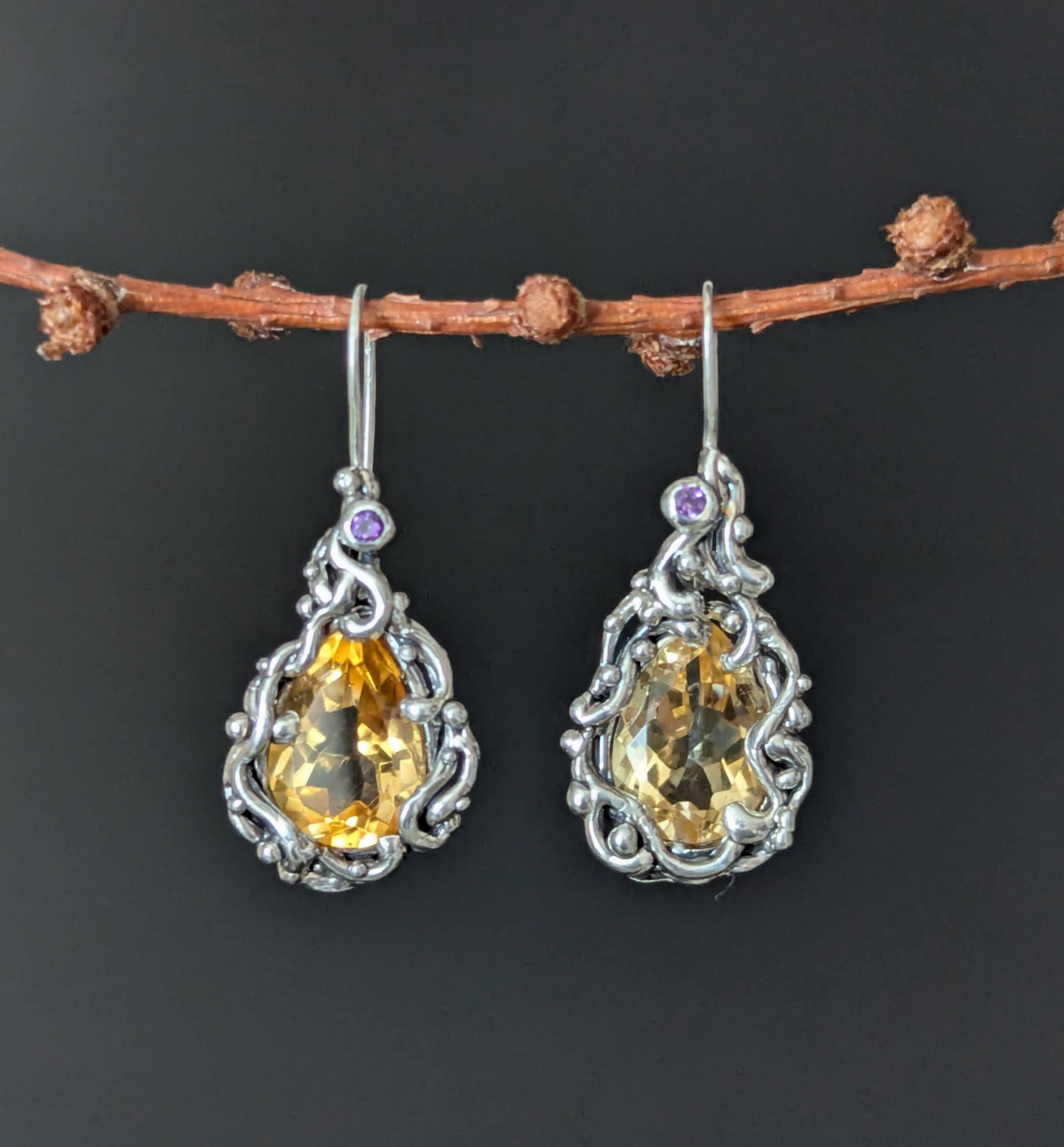 Auskarai su citrinais "Spindulių lietus"