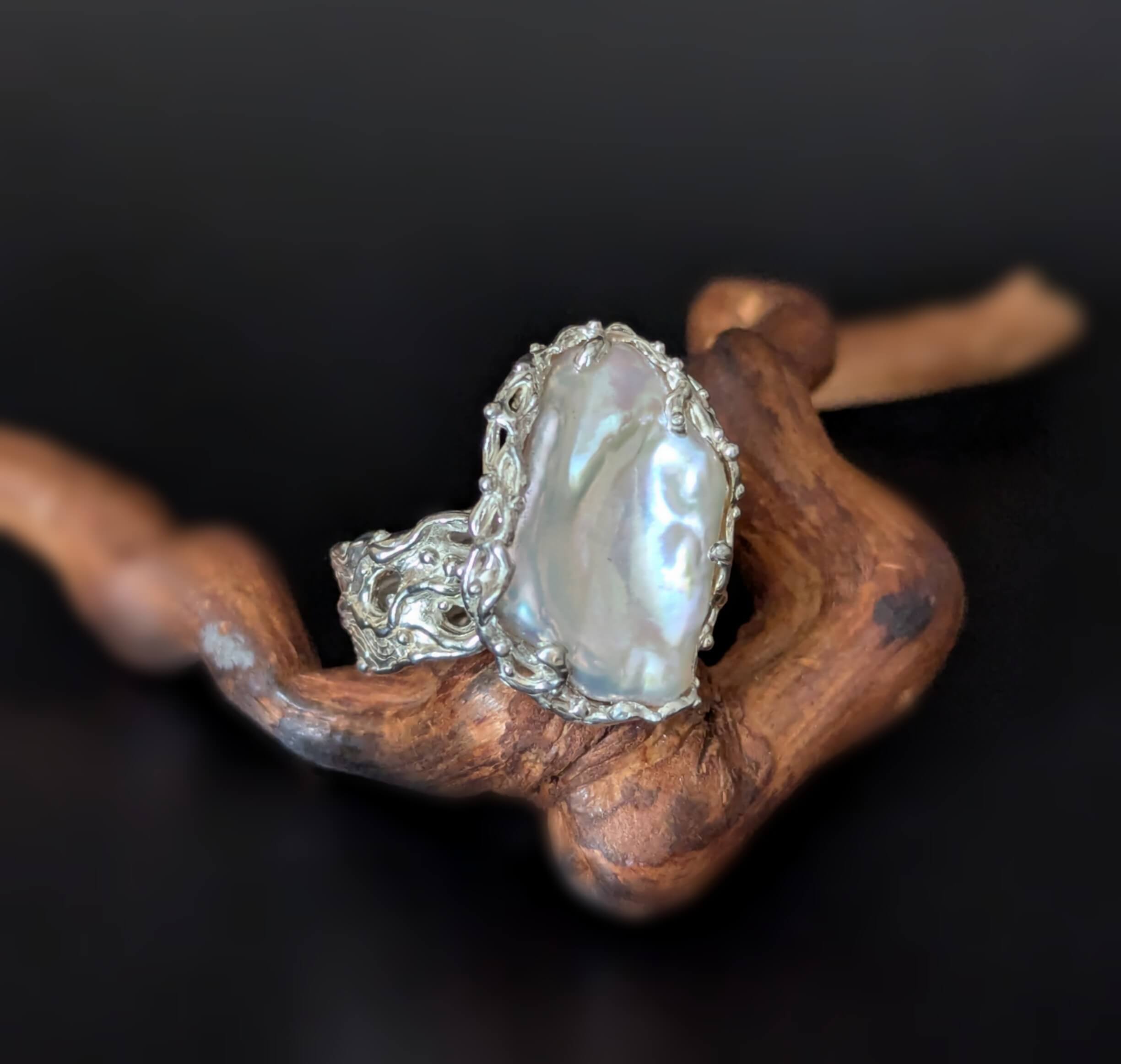 Žiedas su perlu "Baltas krantas"