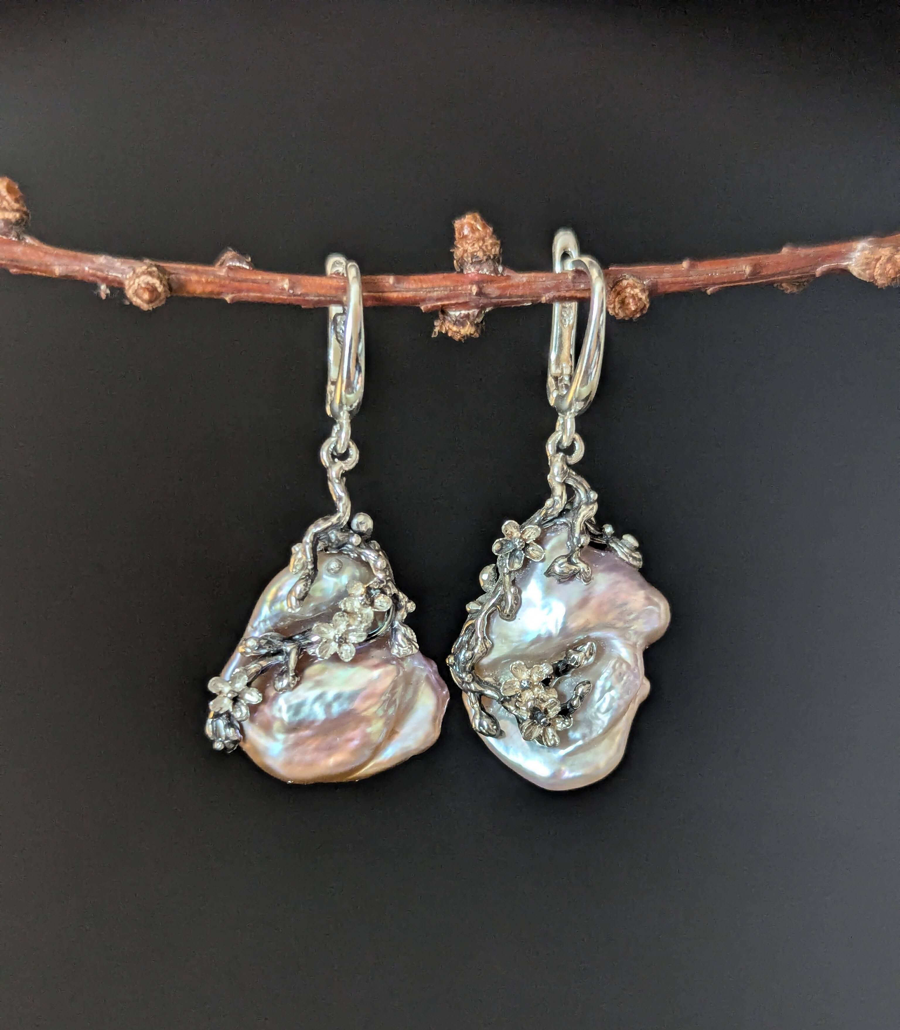 Auskarai su perlais "Pavasario alsavimas"